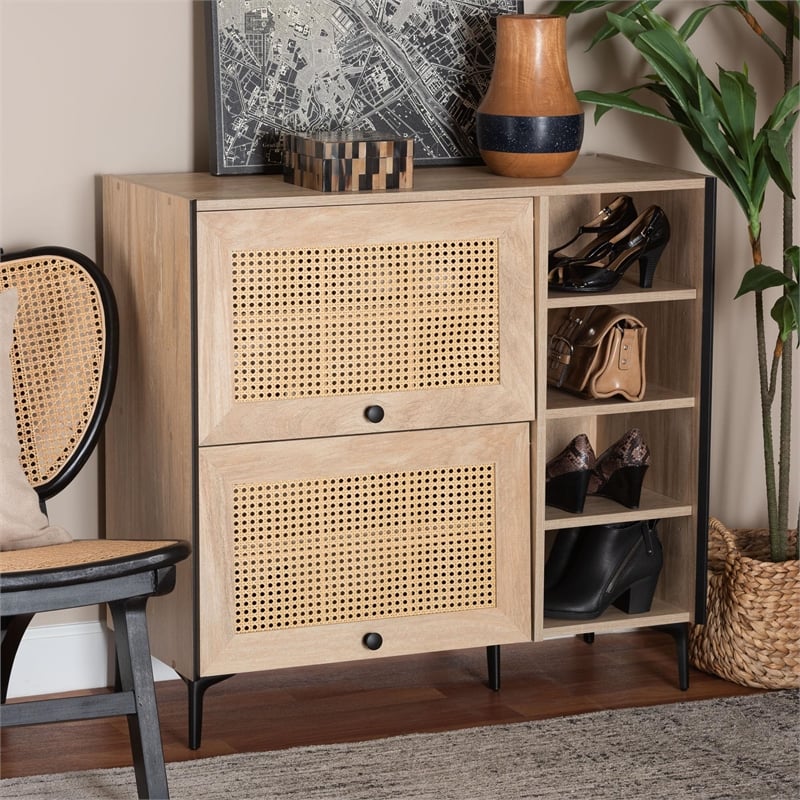 Baxton Studio Malcolm Modern Oak Brown Wood Shoe Cabinet with Flipper Doors