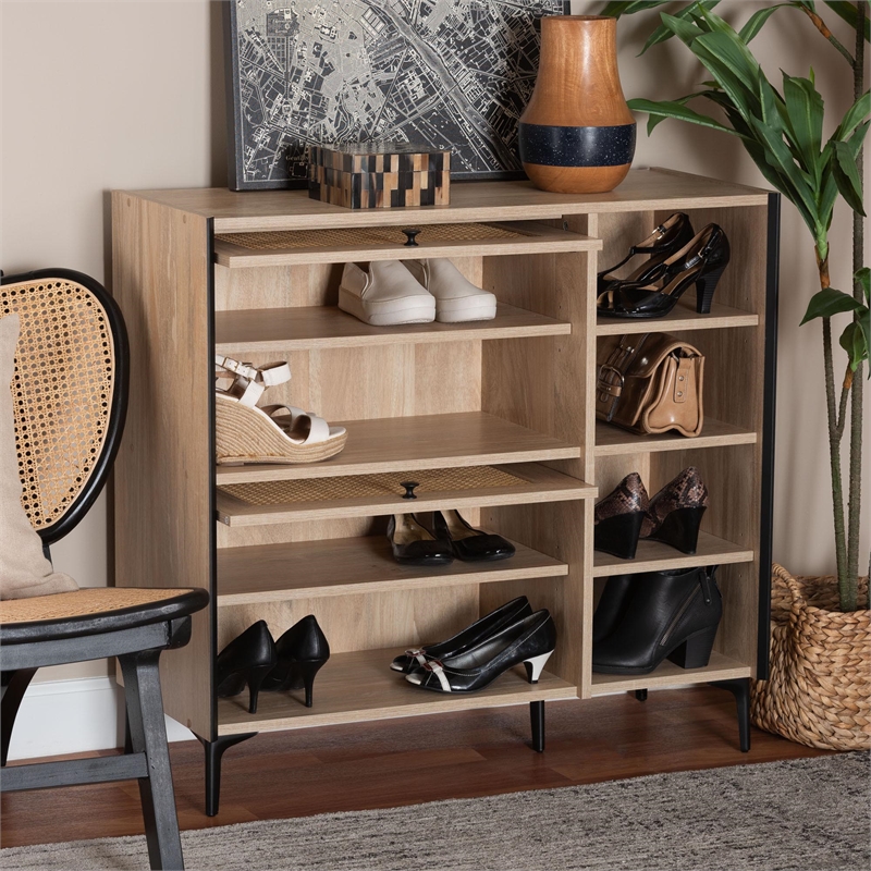 Baxton Studio Malcolm Modern Oak Brown Wood Shoe Cabinet with Flipper Doors