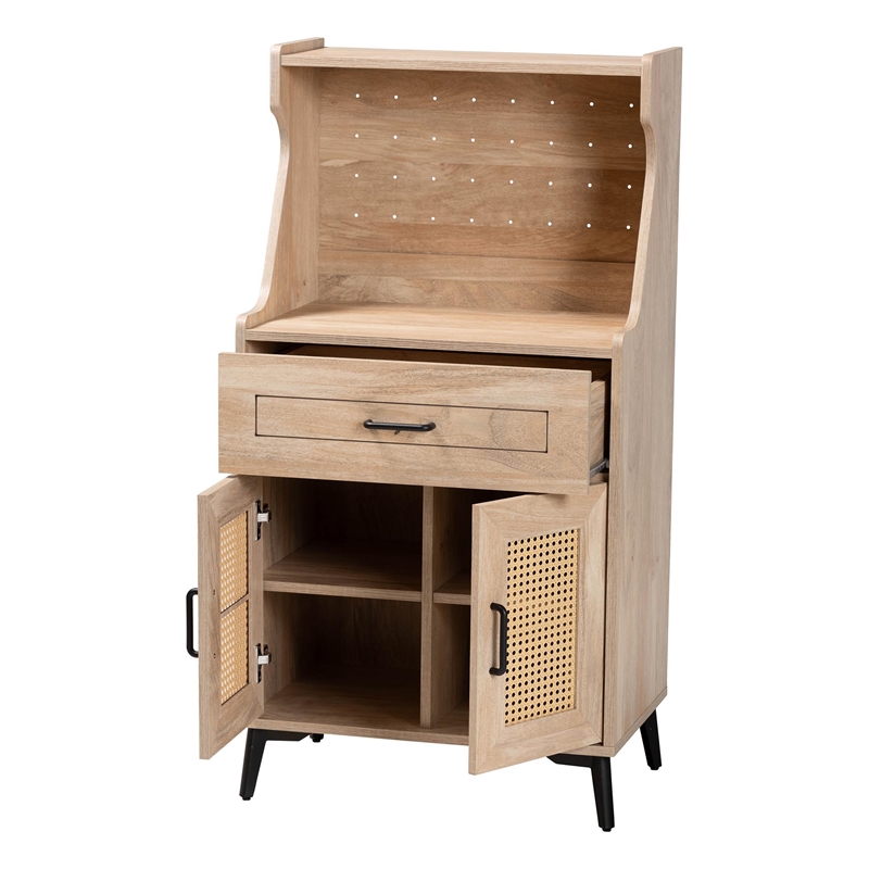Baxton Studio Pavone Mid-Century Modern Oak Brown Wood Kitchen Cabinet