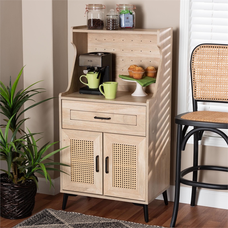 Baxton Studio Pavone Mid-Century Modern Oak Brown Wood Kitchen Cabinet