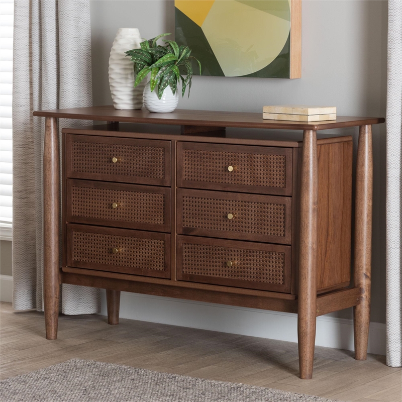 Baxton Studio Alyssa Japandi Walnut Brown Wood 6-Drawer Dresser