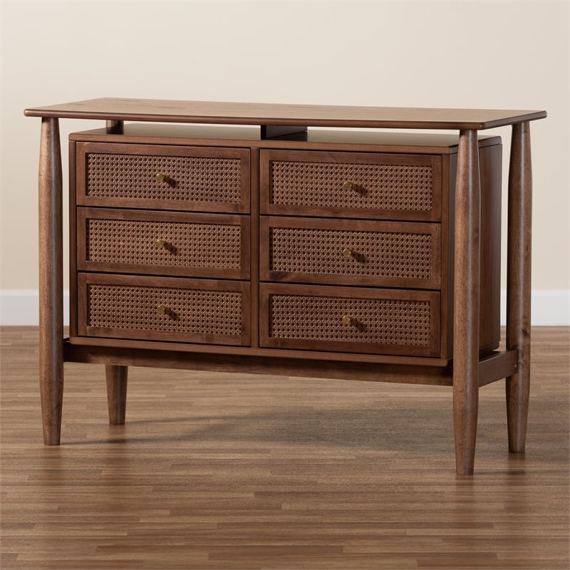 Baxton Studio Alyssa Japandi Walnut Brown Wood 6-Drawer Dresser