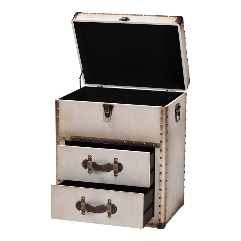 Baxton Studio Agatha Vintage Coffee Canvas 2-Drawer Storage Trunk