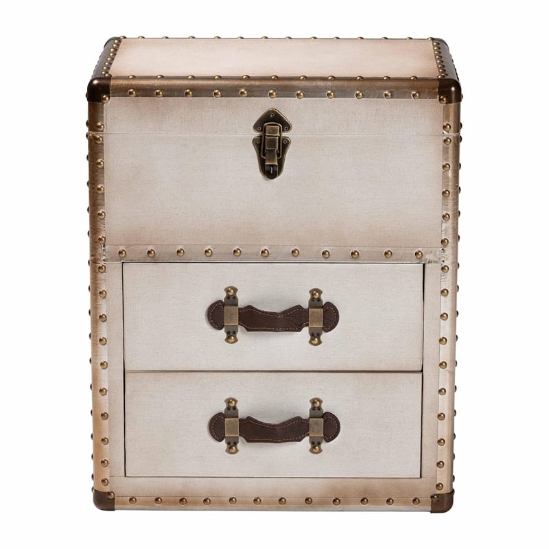 Baxton Studio Agatha Vintage Coffee Canvas 2-Drawer Storage Trunk