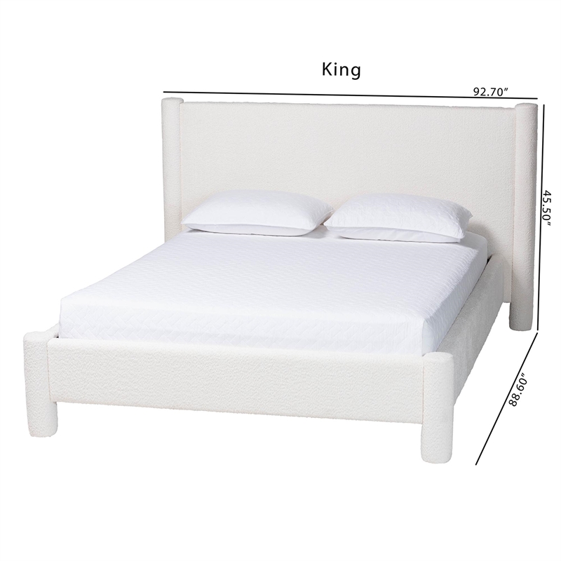 Baxton Studio Laria Modern White Teddy-Bear Fabric King Size Platform Bed