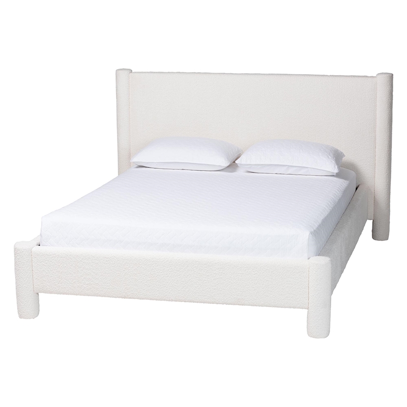 Baxton Studio Laria White Teddy-Bear Fabric King Size 4-Piece Bedroom Set