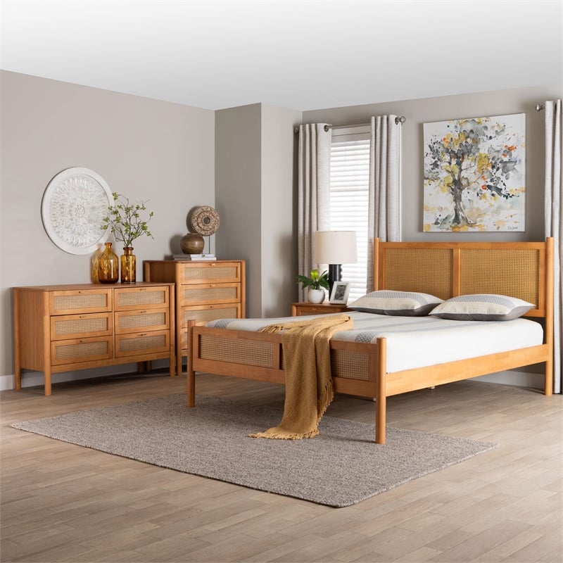 Baxton Studio Jenn Brown Wood Japandi 4-Piece Queen Size Bedroom Set