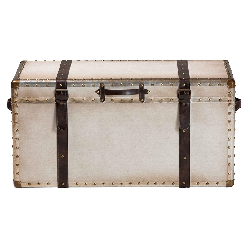 Baxton Studio Nevio Vintage Weathered White Canvas Storage Trunk