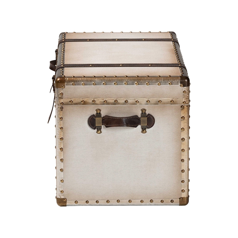 Baxton Studio Nevio Vintage Weathered White Canvas Storage Trunk