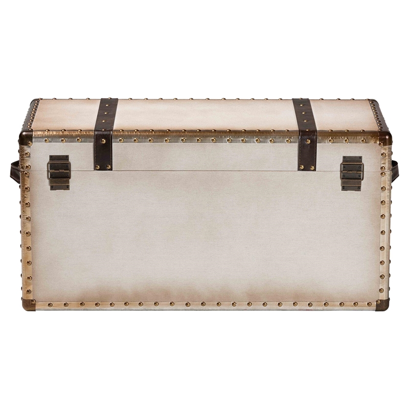 Baxton Studio Nevio Vintage Weathered White Canvas Storage Trunk