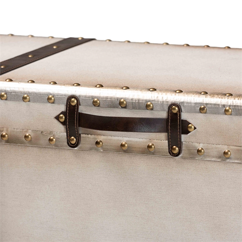 Baxton Studio Nevio Vintage Weathered White Canvas Storage Trunk