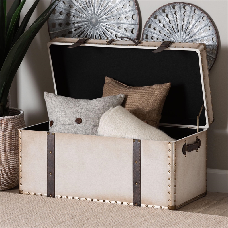 Baxton Studio Nevio Vintage Weathered White Canvas Storage Trunk
