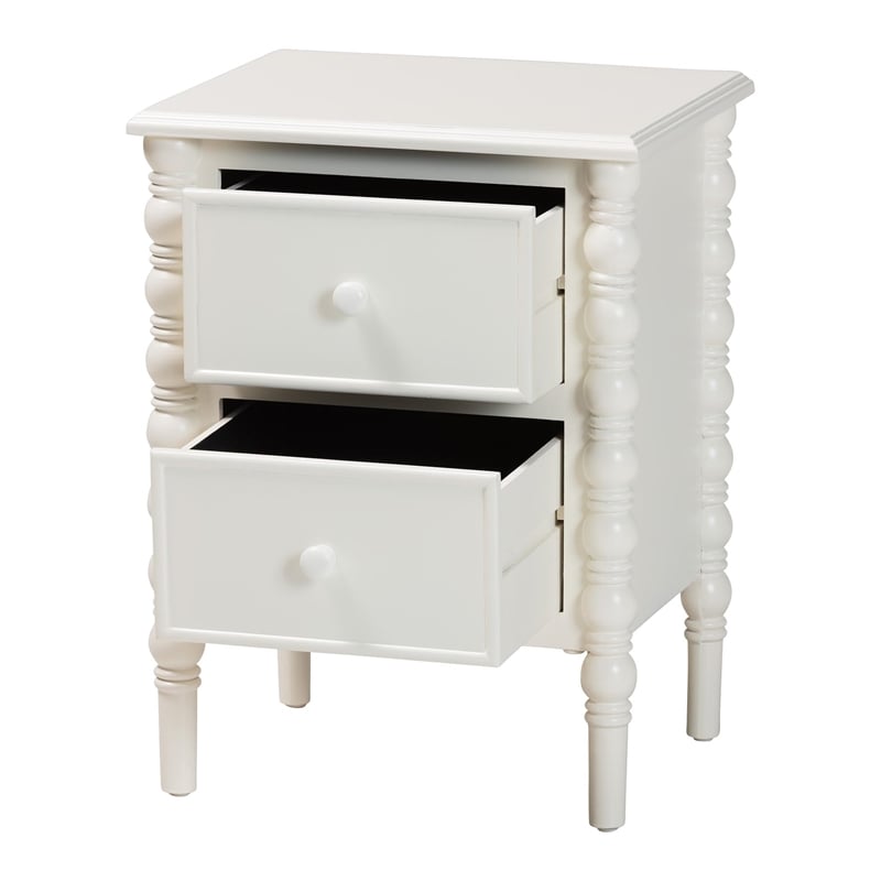 Baxton Studio Malinda Classic White Wood 2-Drawer End Table with Spindle Legs