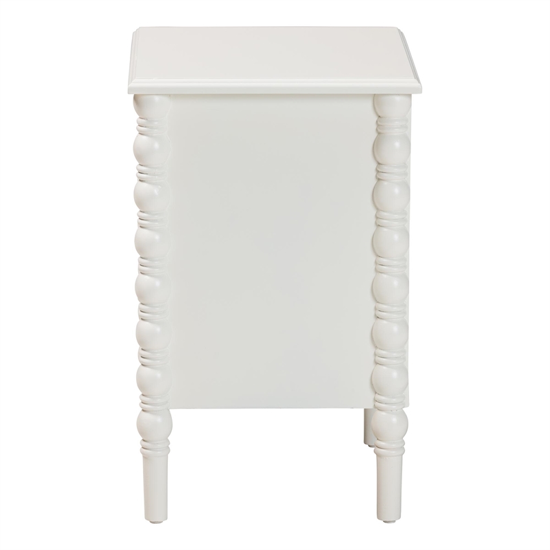 Baxton Studio Malinda Classic White Wood 2-Drawer End Table with Spindle Legs