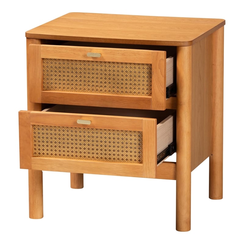 Baxton Studio Jenn Brown Wood Japandi 2-Drawer Nightstand