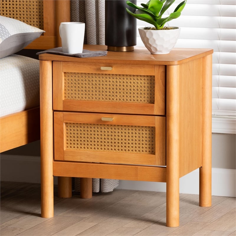 Baxton Studio Jenn Brown Wood Japandi 2-Drawer Nightstand