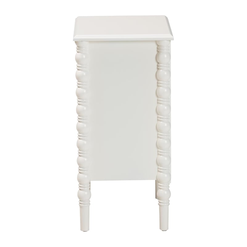 Baxton Studio Malinda Classic White Wood 3-Drawer End Table with Spindle Legs