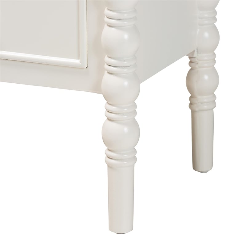 Baxton Studio Malinda Classic White Wood 3-Drawer End Table with Spindle Legs