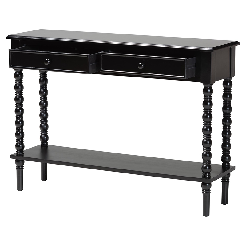 Baxton Studio Malinda Black Wood 2-Drawer Console Table with Spindle Legs