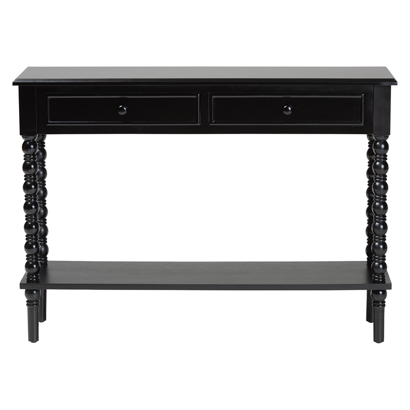 Baxton Studio Malinda Black Wood 2-Drawer Console Table with Spindle Legs