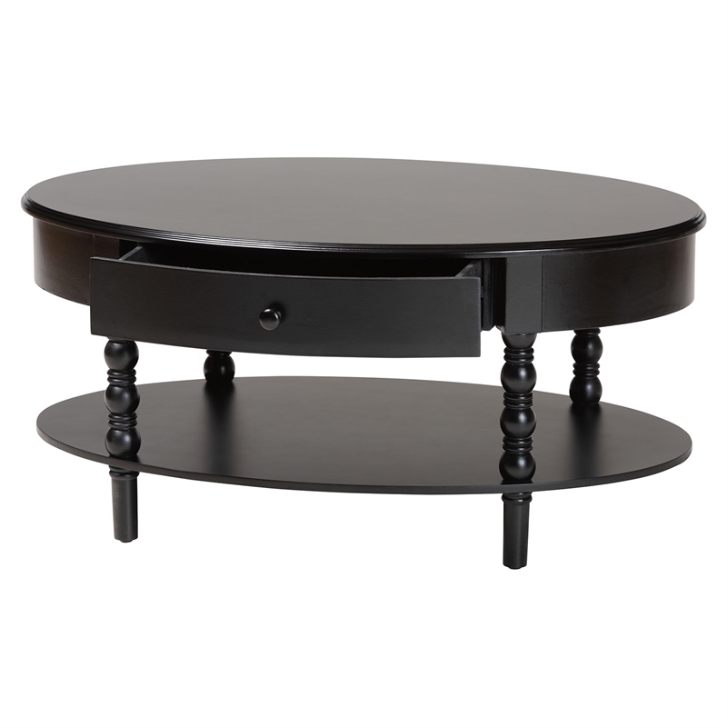 Baxton Studio Malinda Black Wood 1-Drawer Coffee Table with Spindle Legs