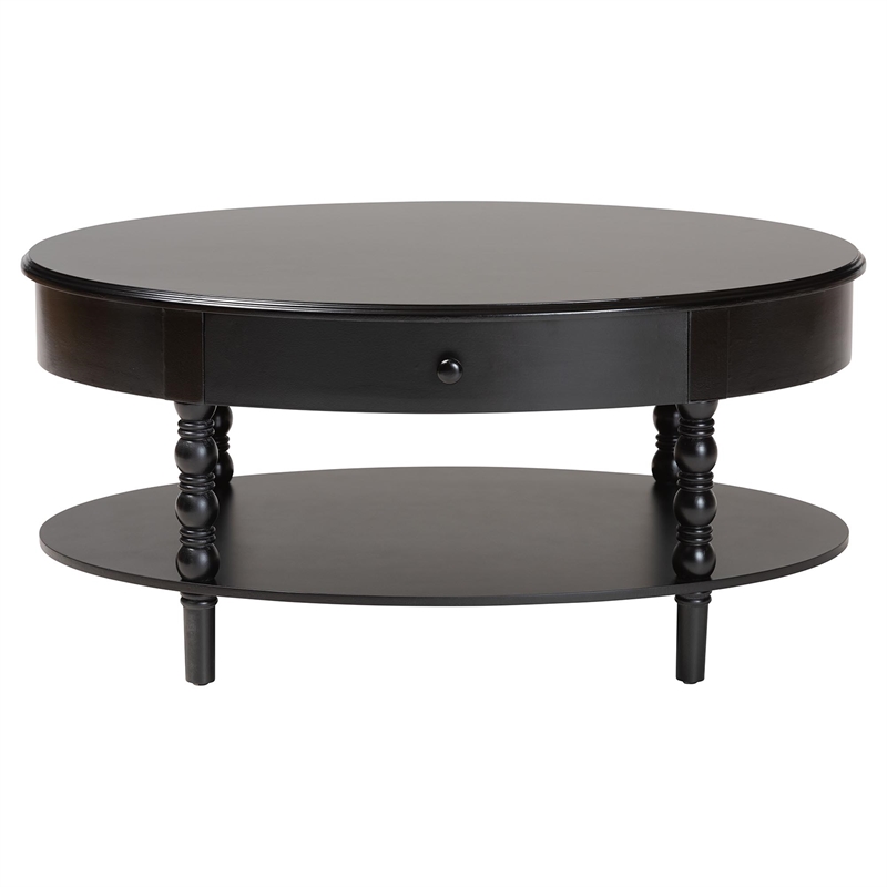 Baxton Studio Malinda Black Wood 1-Drawer Coffee Table with Spindle Legs