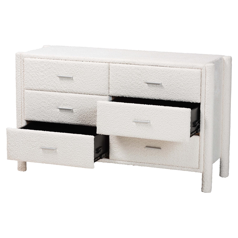 Baxton Studio Laria Modern White Teddy-Bear Fabric 6-Drawer Dresser