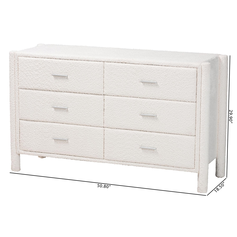 Baxton Studio Laria Modern White Teddy-Bear Fabric 6-Drawer Dresser