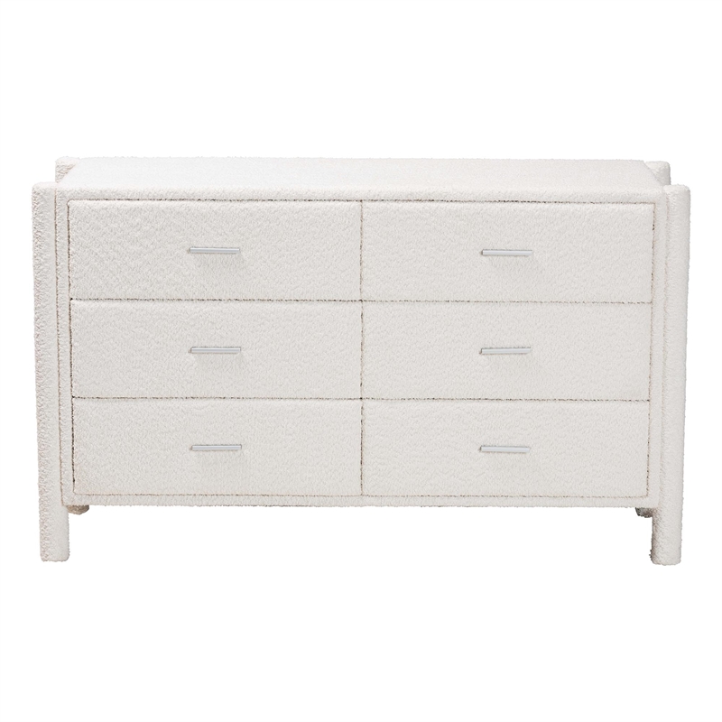 Baxton Studio Laria Modern White Teddy-Bear Fabric 6-Drawer Dresser