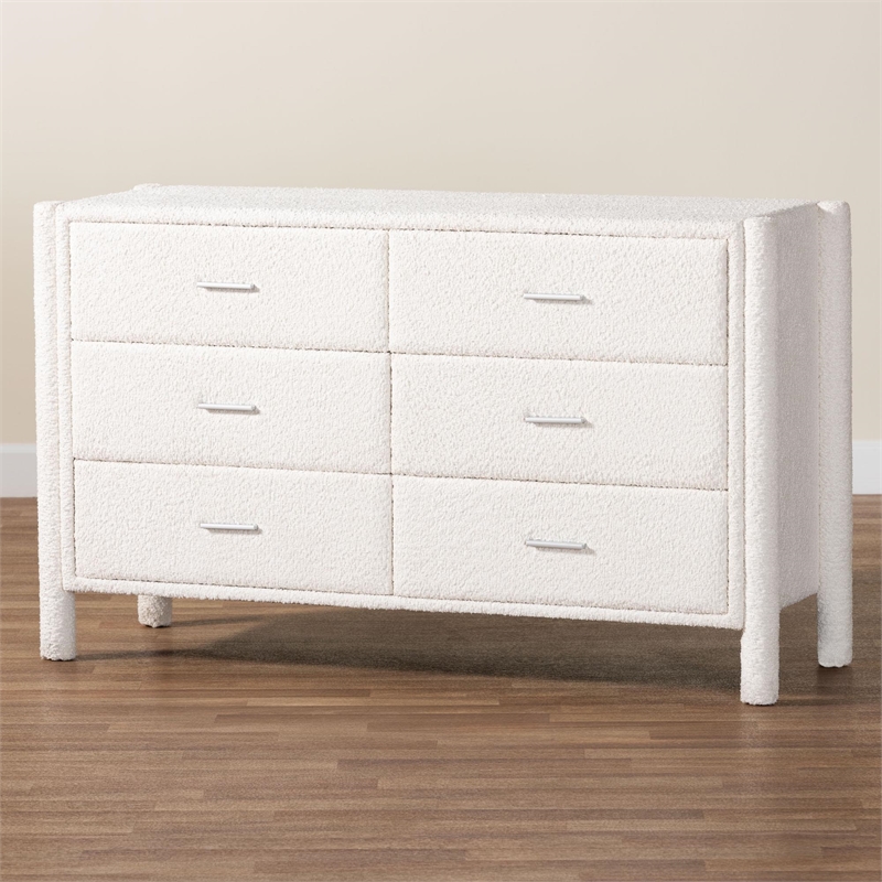 Baxton Studio Laria Modern White Teddy-Bear Fabric 6-Drawer Dresser