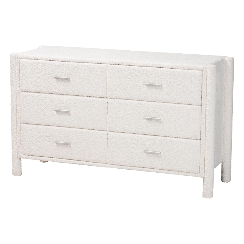 Baxton Studio Laria White Teddy-Bear Fabric Queen Size 4-Piece Bedroom Set