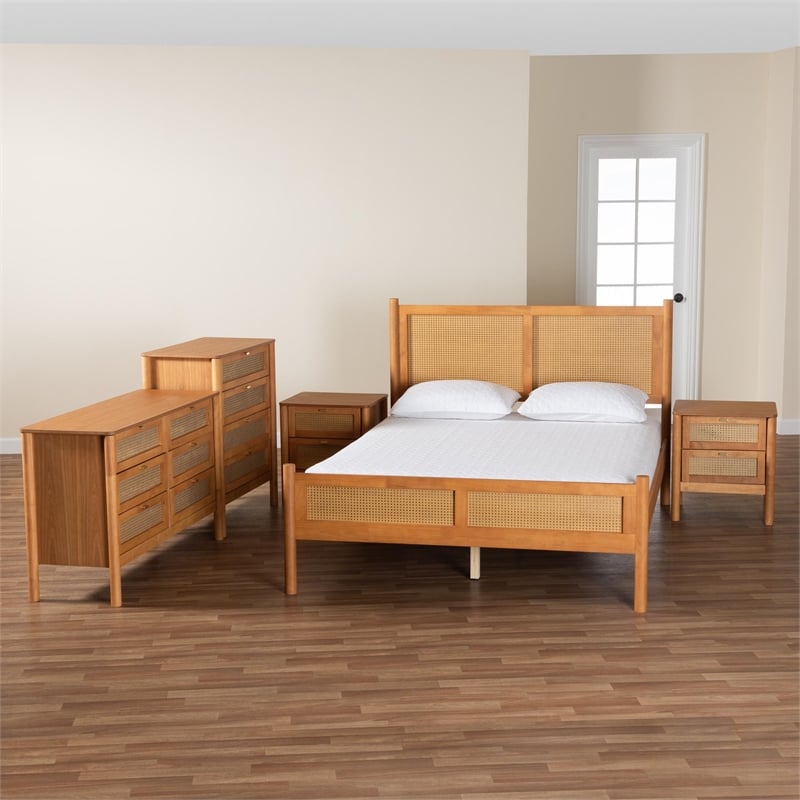 Baxton Studio Jenn Golden Brown Wood Japandi 5-Piece Queen Size Bedroom Set