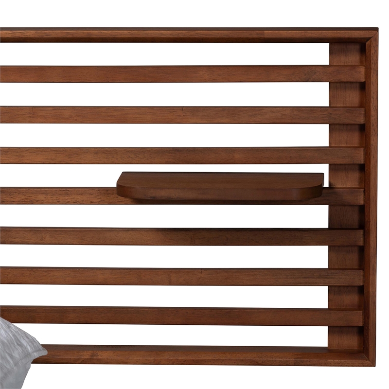 Baxton Studio Elvina Walnut Wood Queen Size Platform Bed with Built-In Shelves