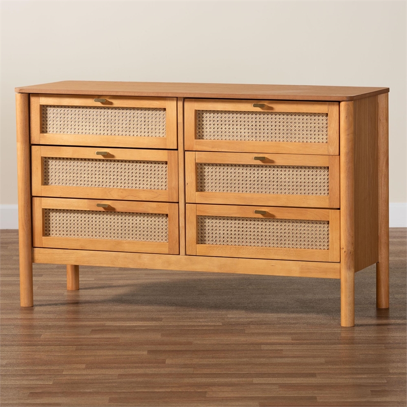 Baxton Studio Jenn Golden Brown Wood Japandi 6-Drawer Dresser