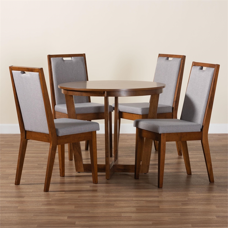 Baxton Studio Ana Modern Grey and Walnut Brown Wood 5-Piece Dining Set
