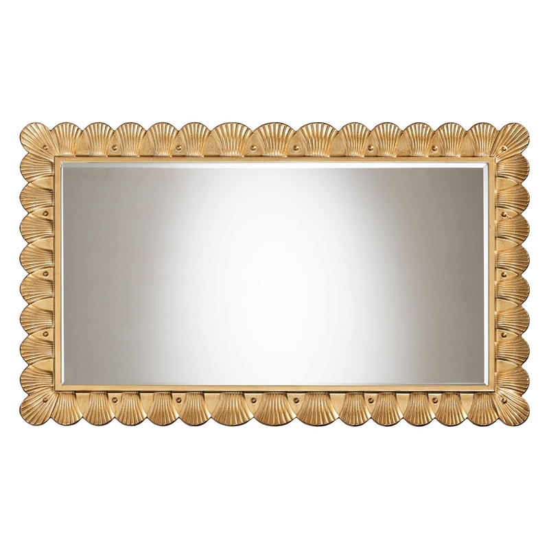 Baxton Studio Vadim Antique Gold Wood Accent Mirror with Seashell Border