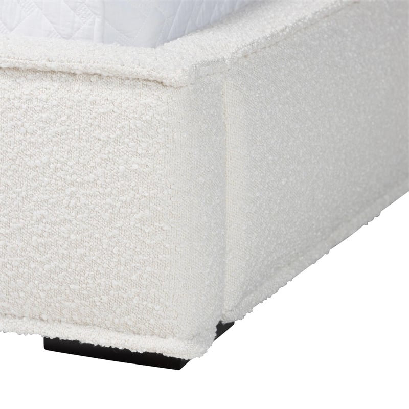 Baxton Studio Laverick Cream Boucle Queen Platform Bed with Border Piping