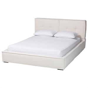 Baxton Studio Laverick Cream Boucle Queen Platform Bed with Border Piping