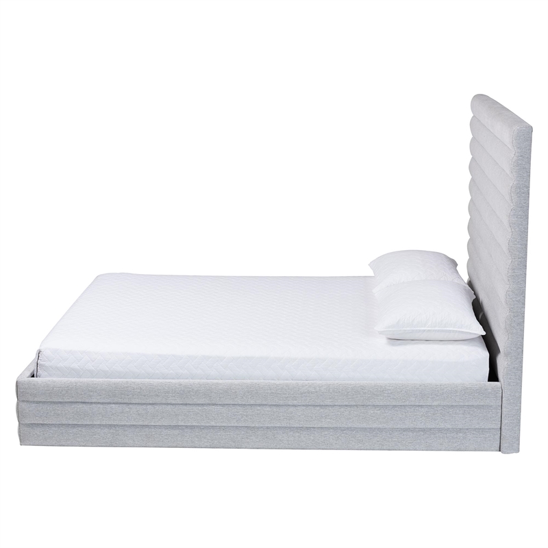 Baxton Studio Cadmus Modern Light Gray Channel-Tufted Fabric Queen Platform Bed