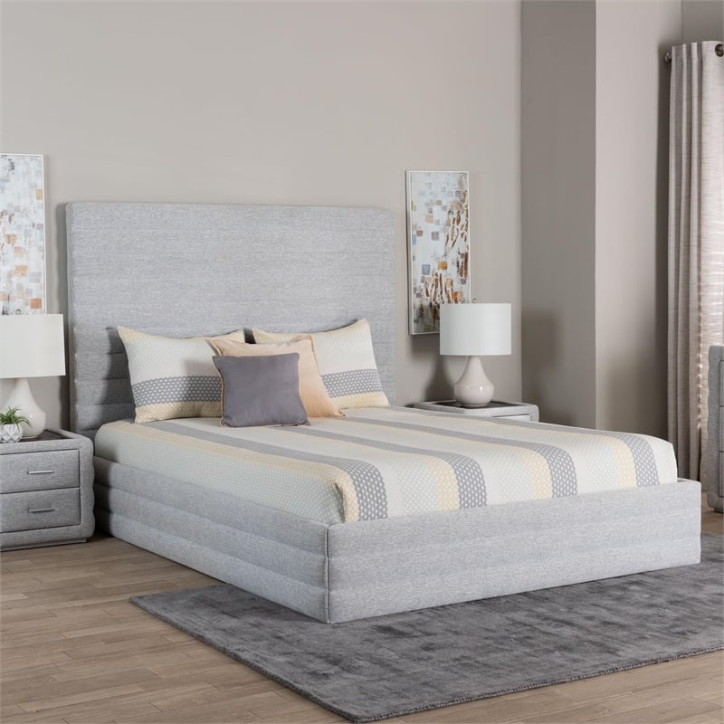 Baxton Studio Cadmus Modern Light Gray Channel-Tufted Fabric Queen Platform Bed