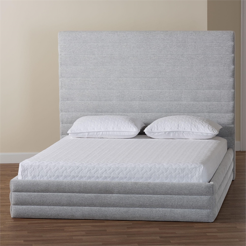 Baxton Studio Cadmus Modern Light Gray Channel-Tufted Fabric Queen Platform Bed