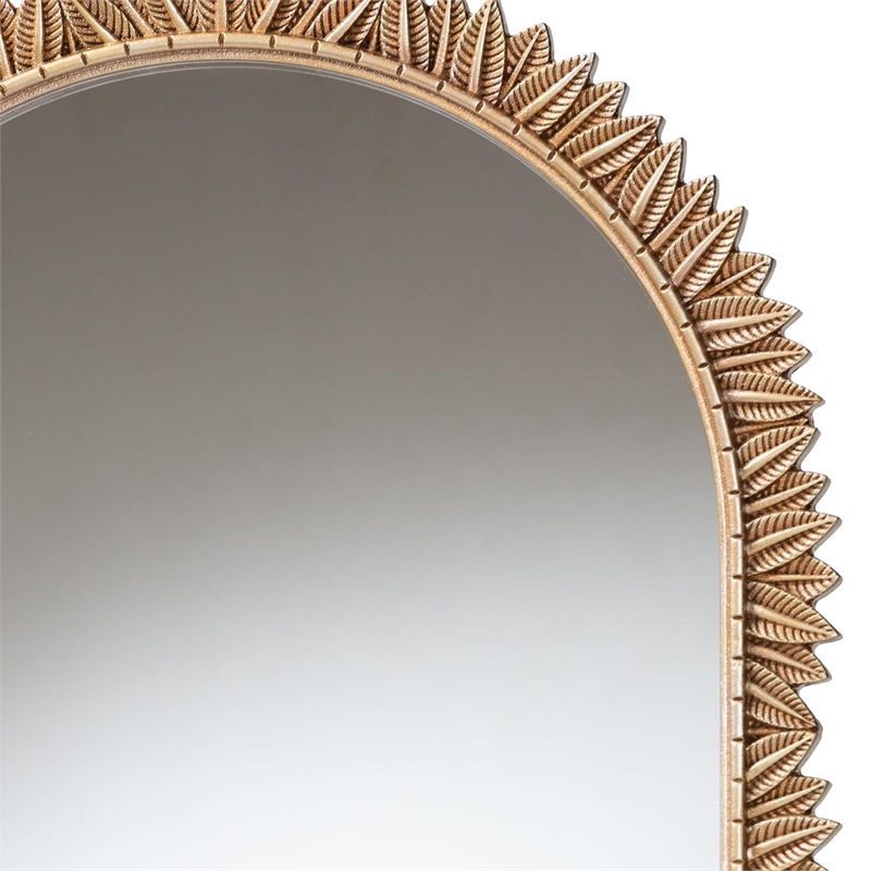 Baxton Studio Caitlin Gold Wood Arch Accent Wall Mirror with Carved Leaf Border