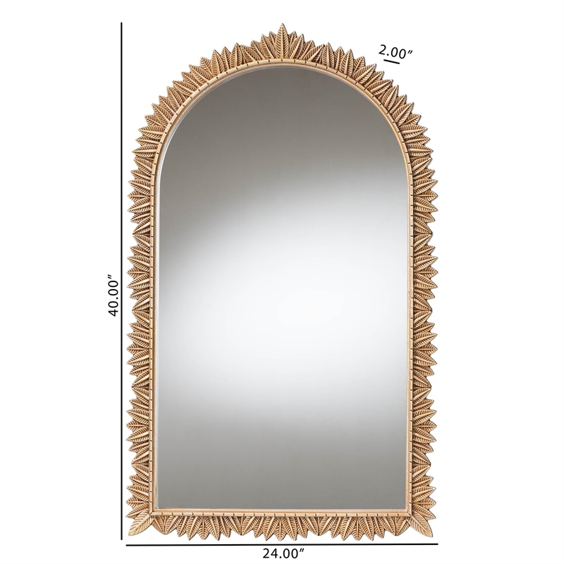 Baxton Studio Caitlin Gold Wood Arch Accent Wall Mirror with Carved Leaf Border