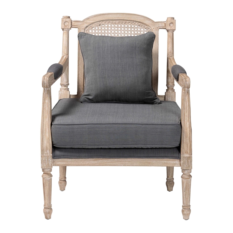 Baxton Studio Clemence Gray Fabric Whitewashed Mahogany Wood Armchair