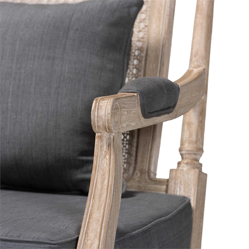 Baxton Studio Clemence Gray Fabric Whitewashed Mahogany Wood Armchair