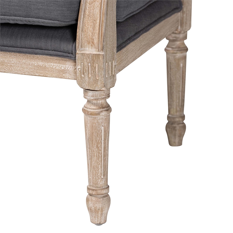 Baxton Studio Clemence Gray Fabric Whitewashed Mahogany Wood Armchair