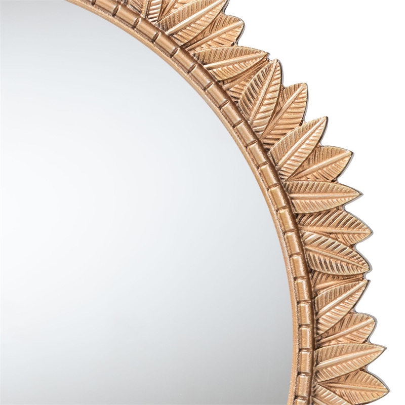 Baxton Studio Caitlin Gold Wood Accent Wall Mirror with Carved Leaf Border