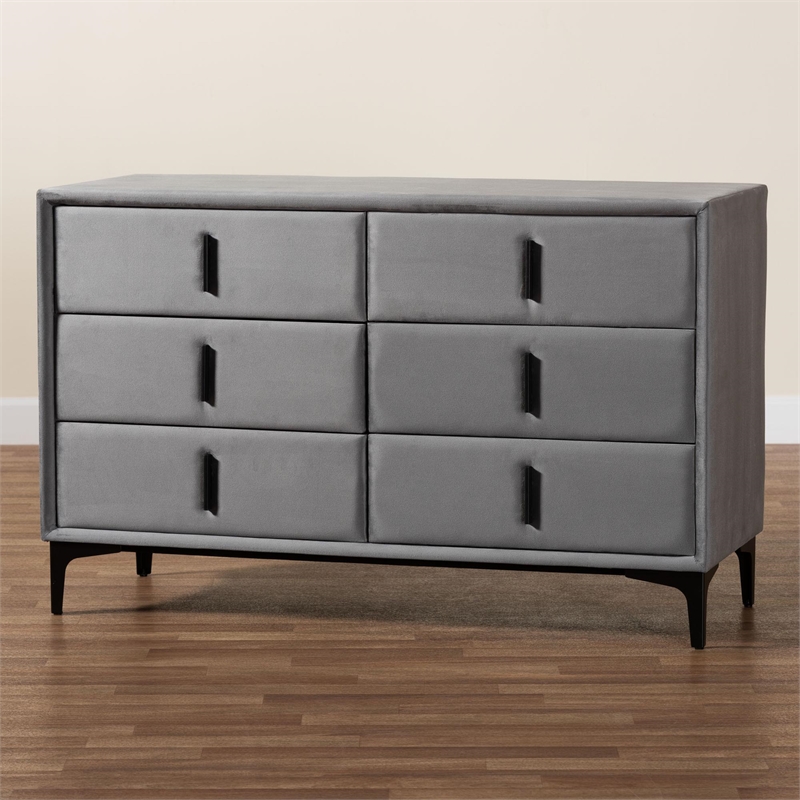 Baxton Studio Etienne Modern Slate Gray Velvet 6-Drawer Dresser