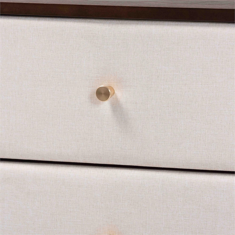 Baxton Studio Nikolai Beige Fabric and Wenge Brown Wood 2-Drawer Nightstand