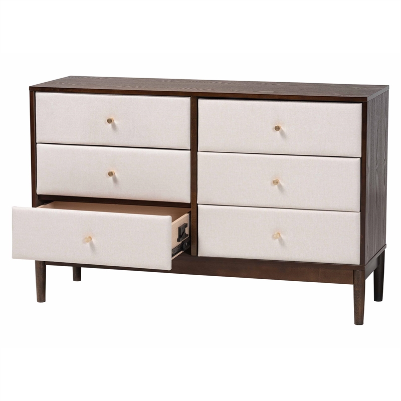 Baxton Studio Nikolai Beige Fabric and Wenge Brown Wood 6-Drawer Dresser